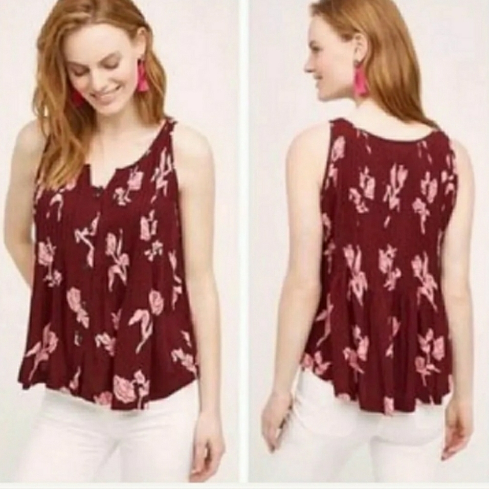 Maeve Floral Burgundy Peplum Tank Top Blouse